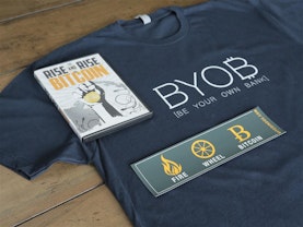 Bitcoin Fan-On-The-Go Bundle A: DVD, T-Shirt, Bumper Sticker